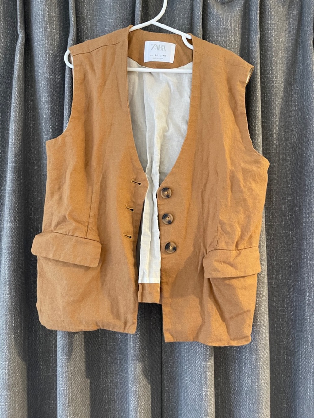 ZARA Caramel Brown 100% cotton Button Vest